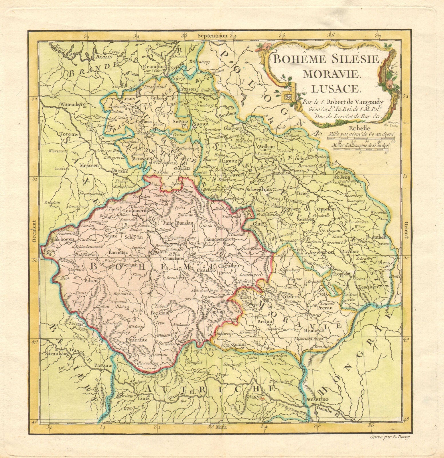 'Boheme Silesie, Moravie, Lusace'. VAUGONDY. Czechia Bohemia Silesia 1761 map